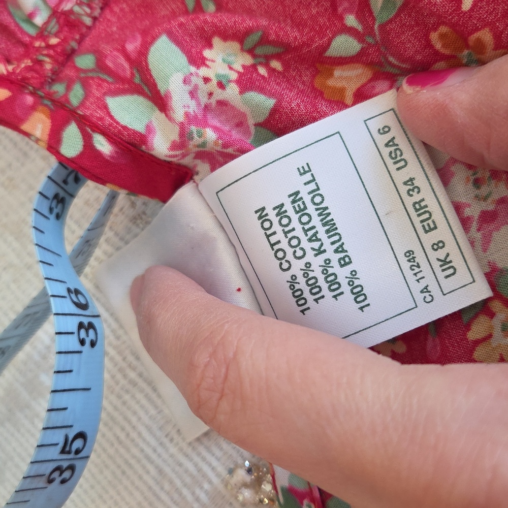 Vintage Laura Ashley Prairie Floral Red Midi Dress Size 6 100% Cotton - Picture 9 of 9